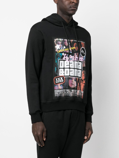 Shop Dsquared2 Graphic-print Cotton Hoodie In Black
