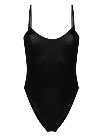 Shop Leslie Amon Mesh-panelling Swimsuit In Black