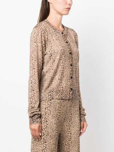 Shop Twinset Leopard-print Feather-detailing Cardigan In Brown