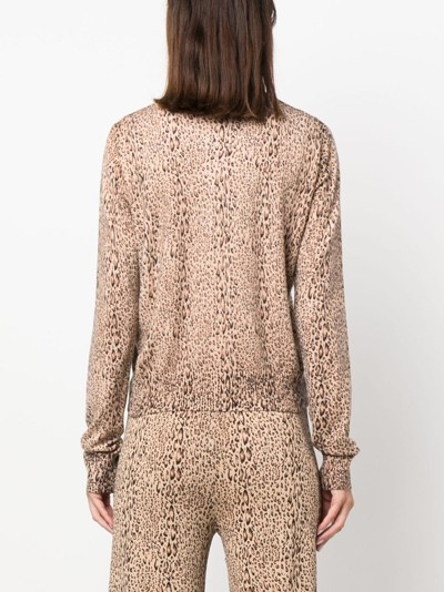 Shop Twinset Leopard-print Feather-detailing Cardigan In Brown