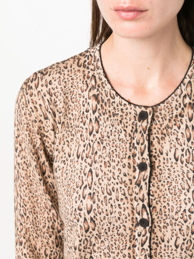 Shop Twinset Leopard-print Feather-detailing Cardigan In Brown