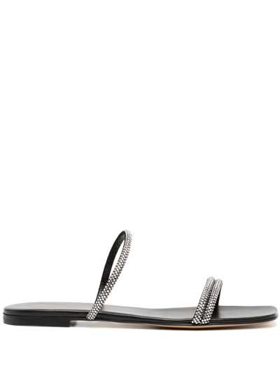 Shop Gianvito Rossi Cannes Leather Slip-on Sandals In Black