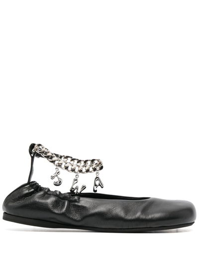Shop Jw Anderson Logo-charm Leather Ballerina Shoes In Black