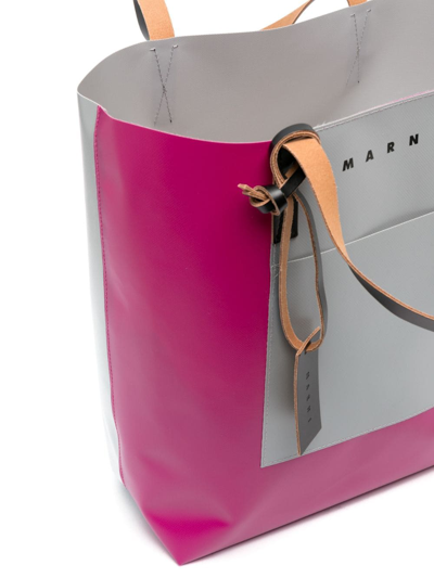 Shop Marni Engraved-logo Panelled Tote In Grey