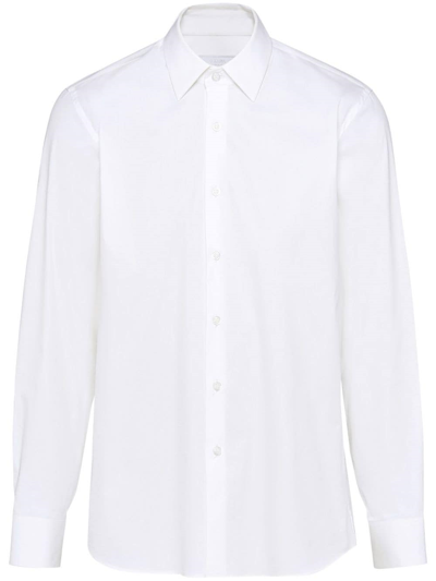 Shop Prada Long Sleeved Cotton Shirt In Multi-colored