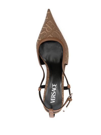 Shop Versace Allover-jacquard 65mm Pumps In Brown
