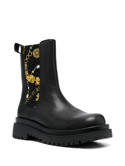 Shop Versace Jeans Couture Baroque-print Ankle Boots In Black