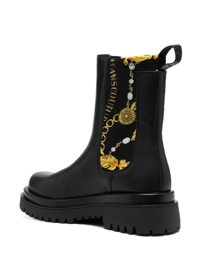 Shop Versace Jeans Couture Baroque-print Ankle Boots In Black