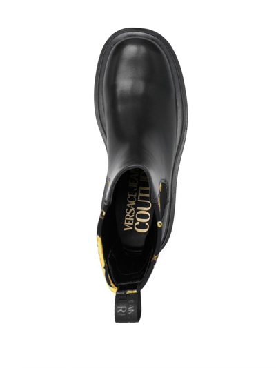 Versace Jeans Couture Baroque-print Ankle Boots In Black