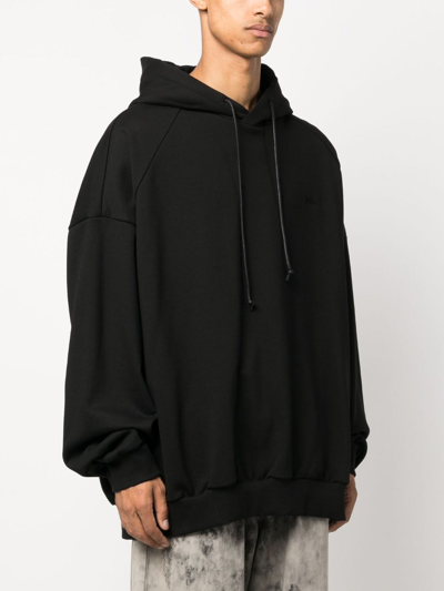 Shop Juunj Drawstring Cotton Hoodie In Black