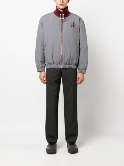 Shop Jw Anderson Logo-embroidered Padded Bomber Jacket In Grey