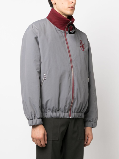 Shop Jw Anderson Logo-embroidered Padded Bomber Jacket In Grey