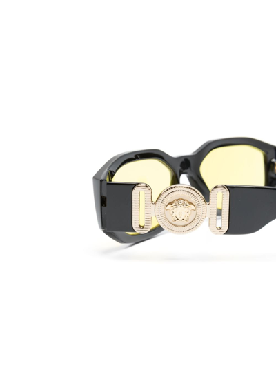 Shop Versace Medusa Biggie Rectangle-frame Sunglasses In Black