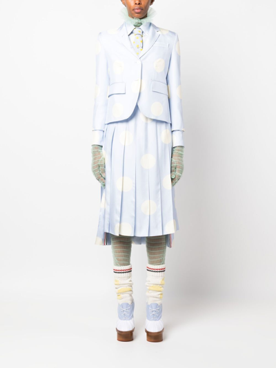 Thom Browne Light Blue Polka-dot Print Silk Blazer In Blue
