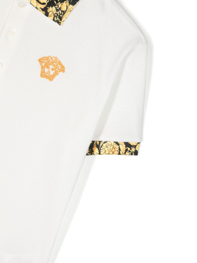 Shop Versace Barocco Kids-print Polo Shirt In White