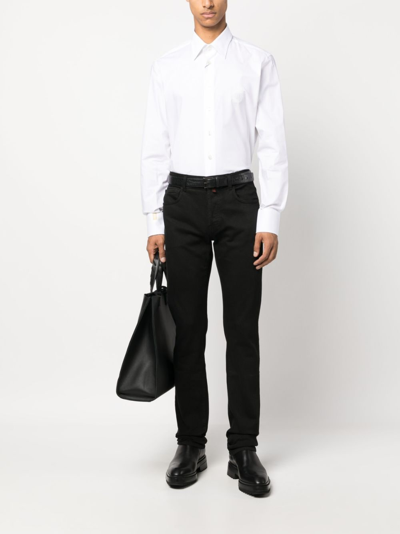 Shop Billionaire Embroidered-logo Slim-cut Shirt In White