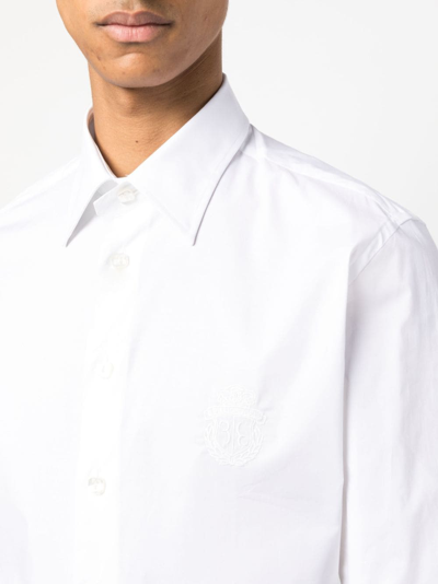 Shop Billionaire Embroidered-logo Slim-cut Shirt In White