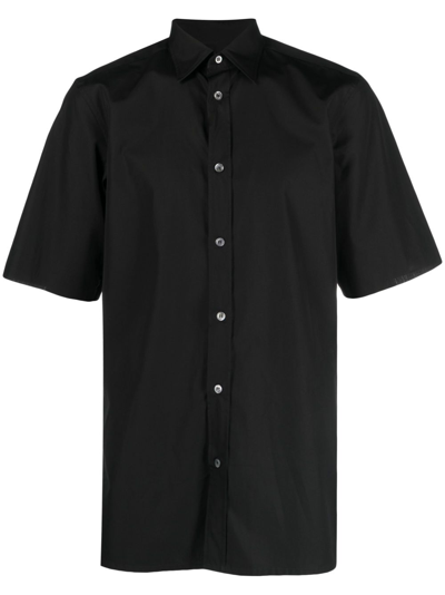 Shop Maison Margiela Four-stitch Short-sleeve Cotton Shirt In Black