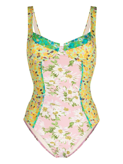 Shop Alemais Kenzie Floral-print Swimsuit In Pink