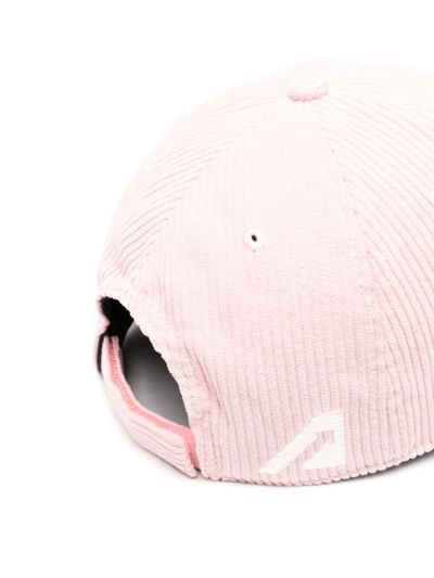 Shop Autry Motif-embroidered Ribbed Cap In Pink