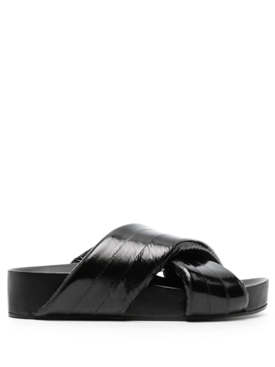 Shop Jil Sander Crossover-strap Leather Sandals In Black