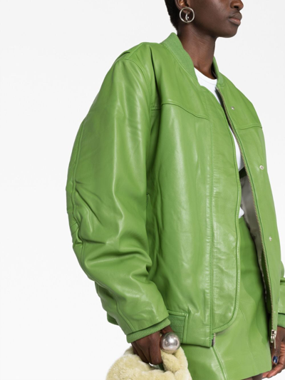 Shop Remain Baseball-collar Sheepskin Jacket In Green