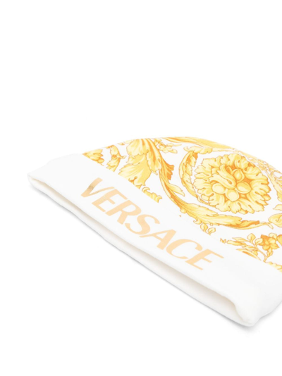 Shop Versace Barocco-print Jersey Knitted Beanie In White