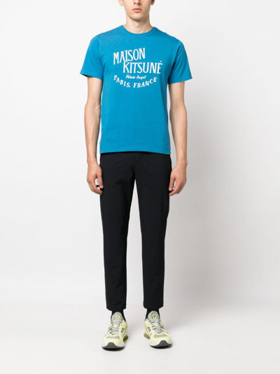 Maison Kitsuné Logo-print Cotton T-shirt In Blue