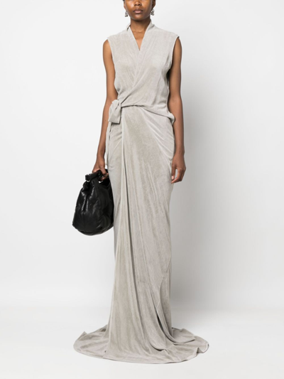 Shop Rick Owens Draped Velvet Maxi Dress In Neutrals