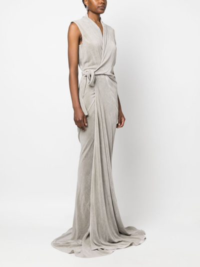 Shop Rick Owens Draped Velvet Maxi Dress In Neutrals