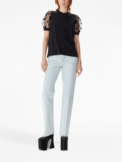 Shop Nina Ricci Polka-dot-sleeves Cotton T-shirt In Black