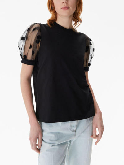 Shop Nina Ricci Polka-dot-sleeves Cotton T-shirt In Black