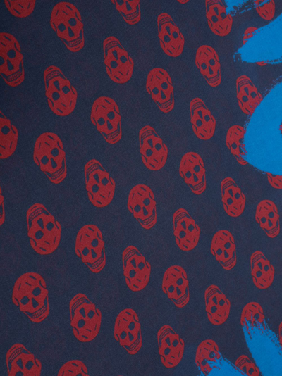 Alexander Mcqueen Mcqueen Graffiti Printed Frayed Scarf In Blue