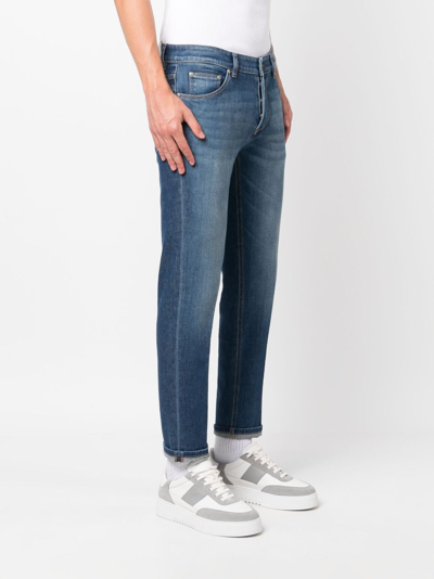 Shop Pt Torino Low-rise Stretch-cotton Cropped Jeans In Blue