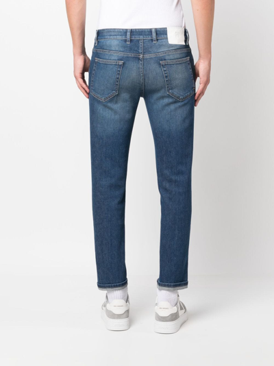 Shop Pt Torino Low-rise Stretch-cotton Cropped Jeans In Blue