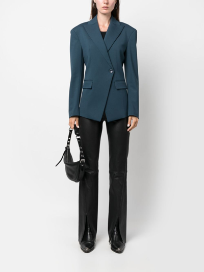 Shop Patrizia Pepe Peak-lapels Double-breasted Blazer In Blue