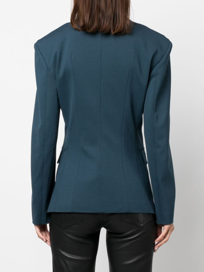 Shop Patrizia Pepe Peak-lapels Double-breasted Blazer In Blue