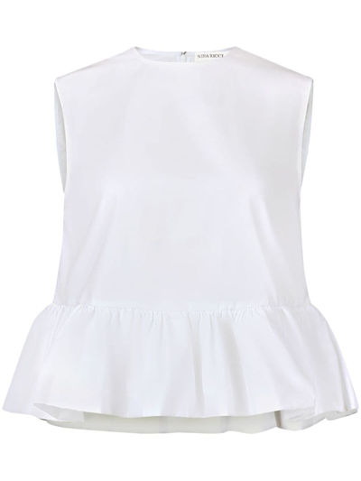 Shop Nina Ricci Bow-detail Peplum Sleeveless Cotton Top In White