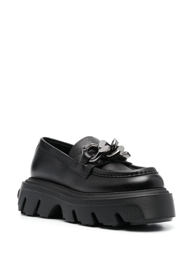 Shop Casadei Generation C Leather Loafers In Black