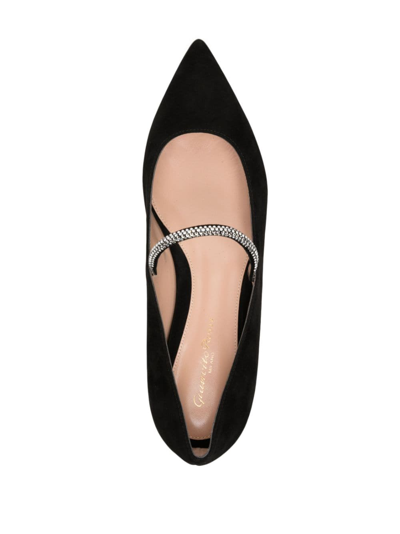 Shop Gianvito Rossi Crystal-embellished Pointed-toe Pumps In Black