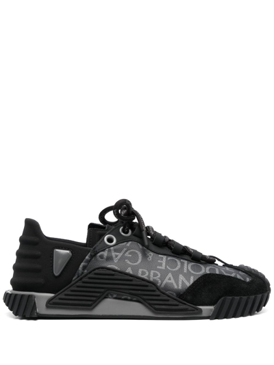 Shop Dolce & Gabbana Logo-print Leather Sneakers In Black