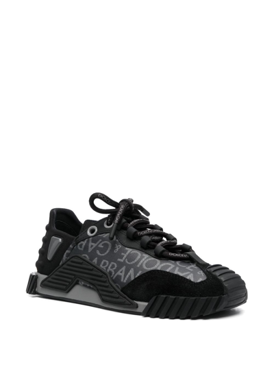 Shop Dolce & Gabbana Logo-print Leather Sneakers In Black
