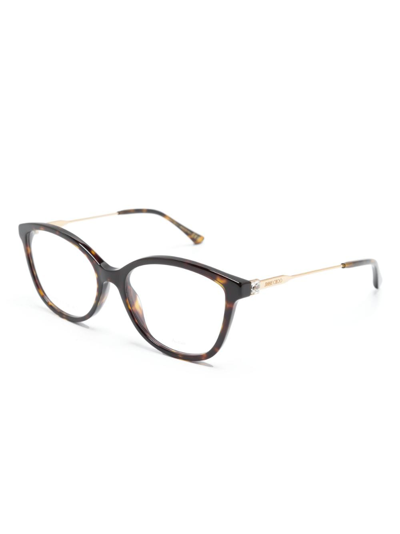 Shop Jimmy Choo Crystal-embellished Cat-eye Frame Glasses In Brown