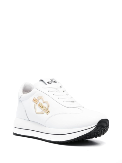 Shop Love Moschino Logo-plaque Low-top Sneakers In White