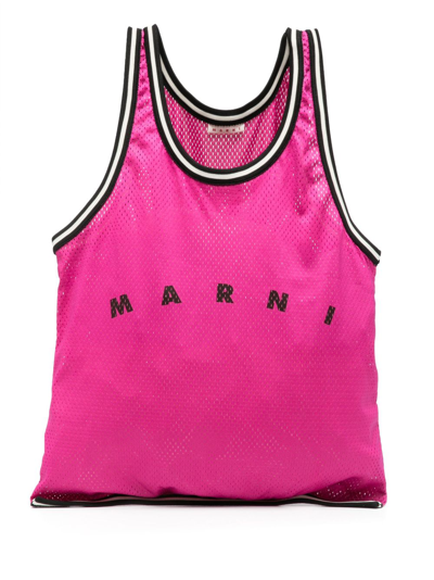Shop Marni Logo-print Perforated Tote Bag In Pink