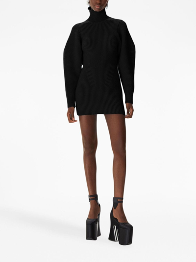 Shop Nina Ricci Turtleneck Chunky-ribbed Minidress In Black