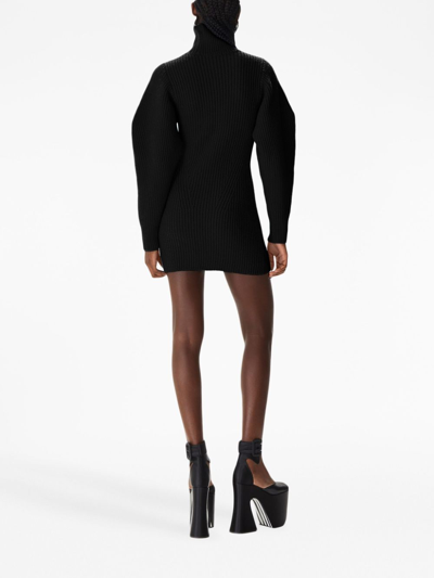 Shop Nina Ricci Turtleneck Chunky-ribbed Minidress In Black