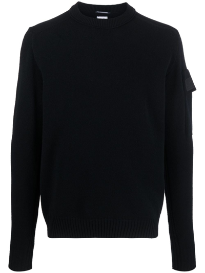 Shop C.p. Company Crew-neck Wool-blend Jumper In Black