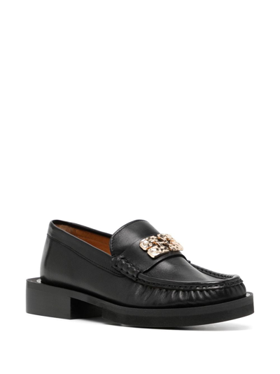 Shop Ganni Butterfly 30mm Leather Loafers In Black