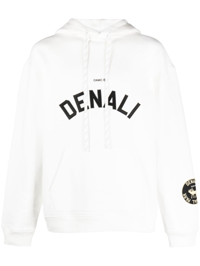 Shop Oamc Logo-embroidered Drawstring Hoodie In White
